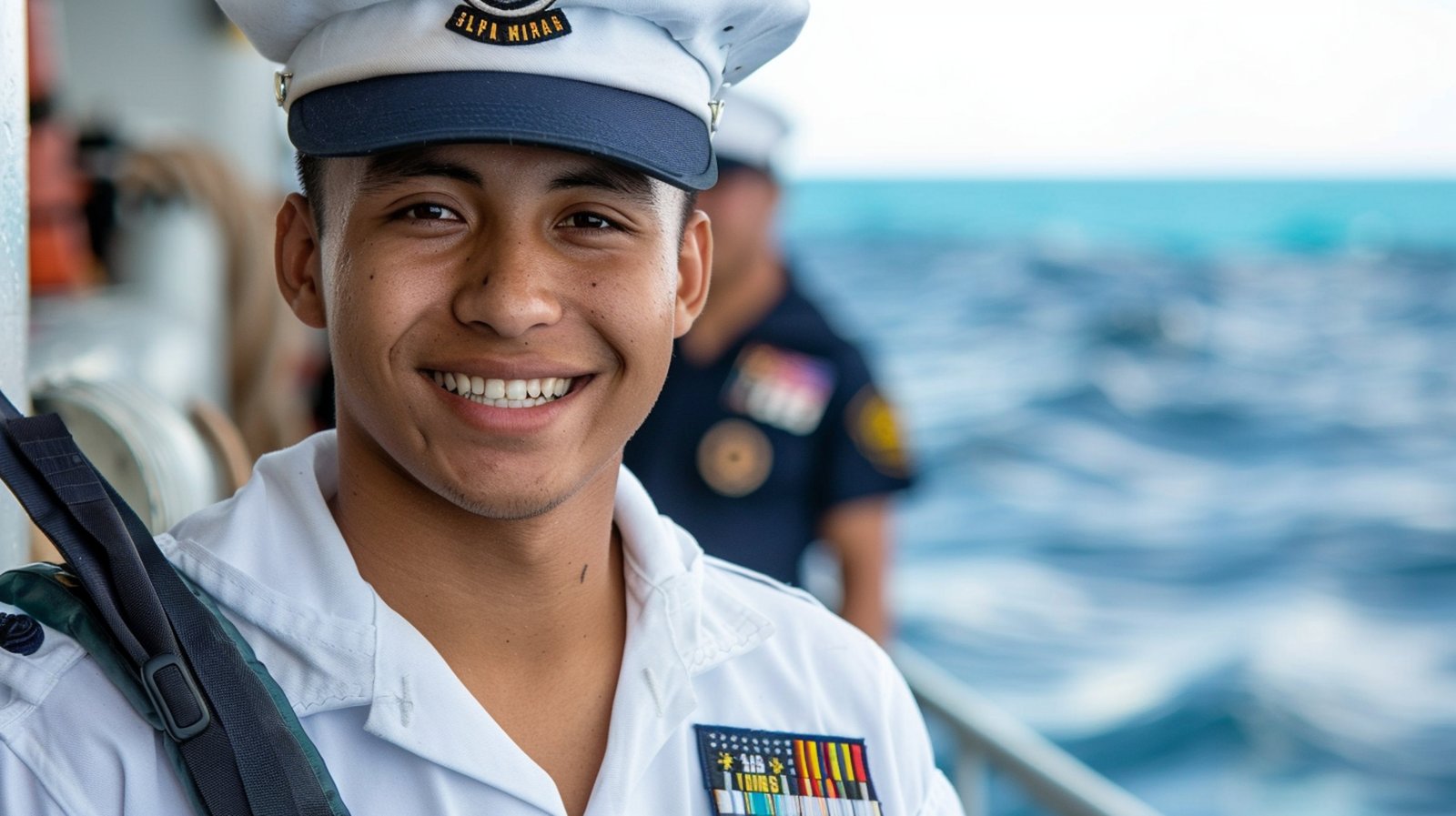 Militar da Marinha sorrindo em atendimento